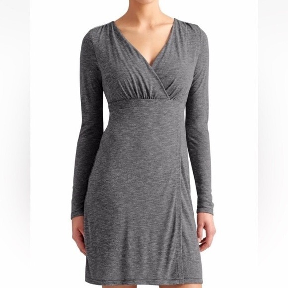 Athleta Dress Womens Small Gray Heathered Wrap It Up Long Sleeve Knit Surplice - Picture 2 of 16